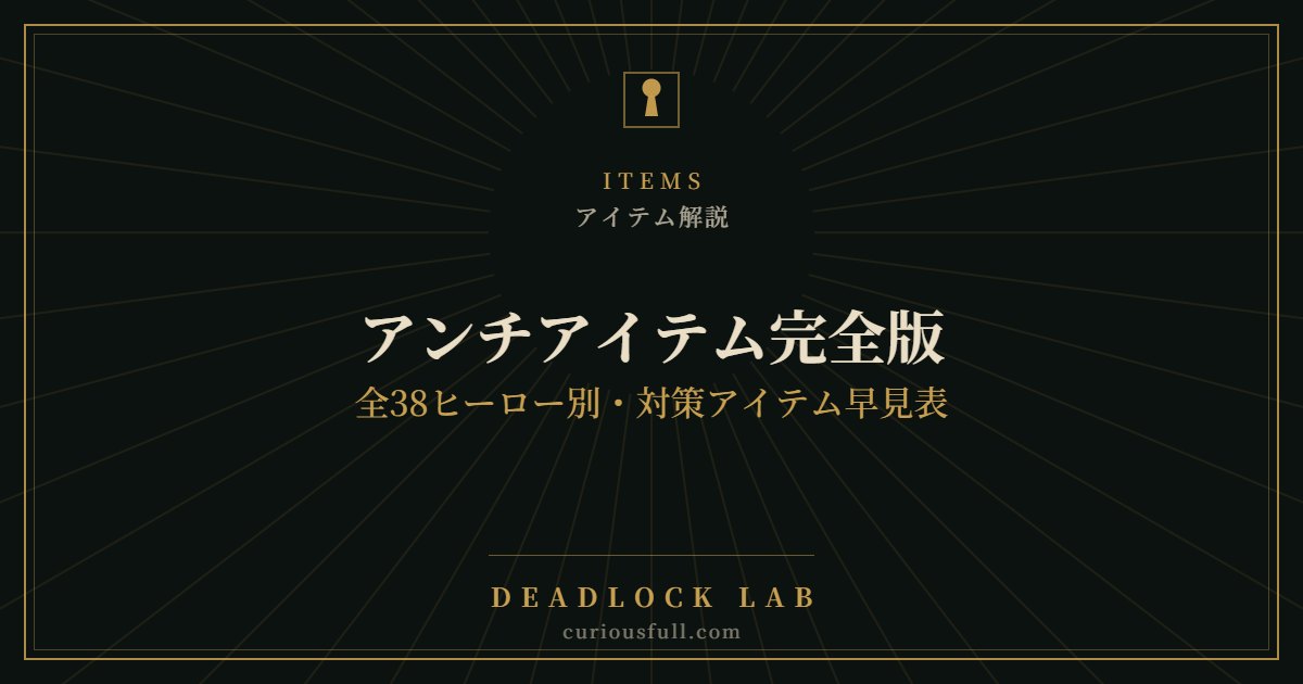 【Deadlock】アンチアイテム完全版：全38ヒーロー別・対策アイテム早見表