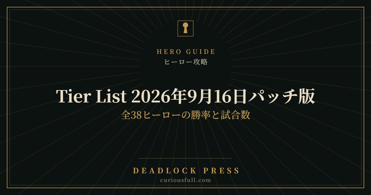 【Deadlock】Tier List 2026年9月16日パッチ版｜全38ヒーローの勝率と試合数