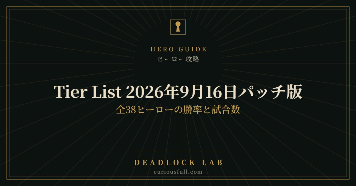 【Deadlock】Tier List 2026年9月16日パッチ版｜全38ヒーローの勝率と試合数