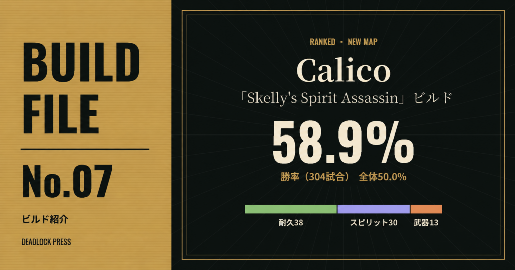BUILD FILE No.07　Calico「Skelly's Spirit Assassin」ビルド　勝率58.9%（304試合、2026年10月19日取得）
