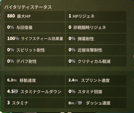 耐久・移動のゲーム内ステータス