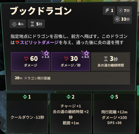 スキル1のゲーム内説明と強化効果